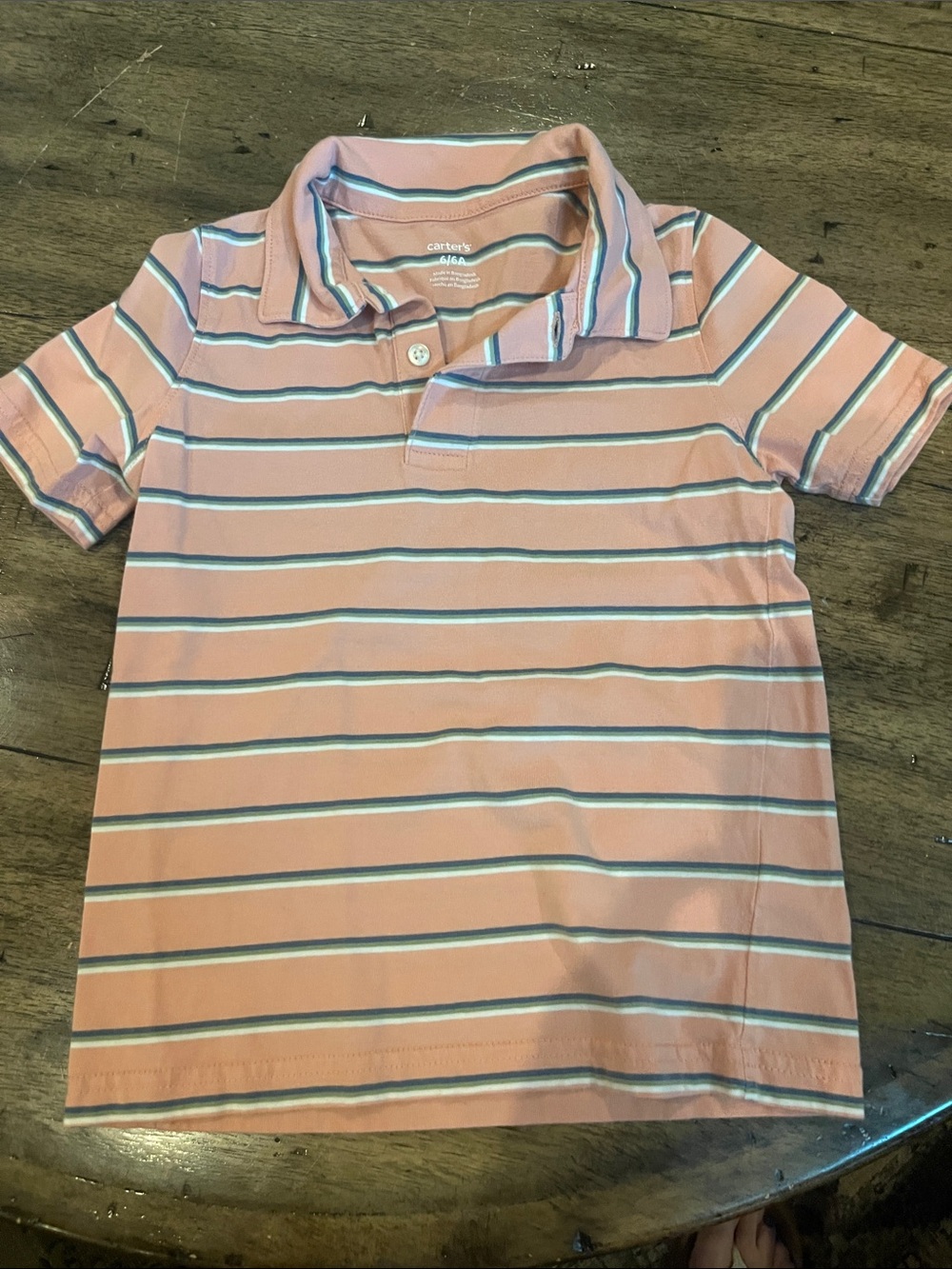 Carter's Peach Polo with White and Blue Stripes